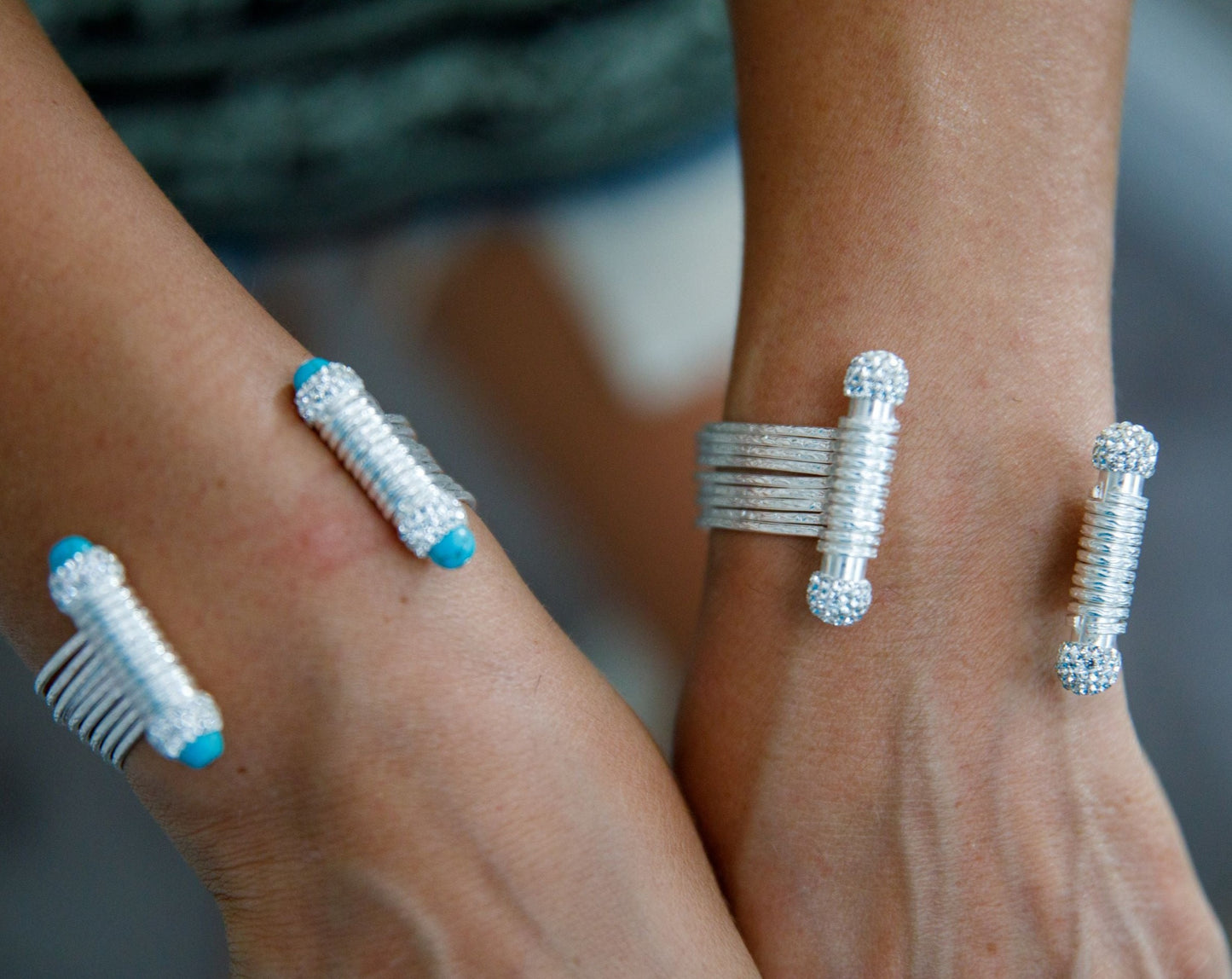Wire with zircon stones handmade cuff bracelet